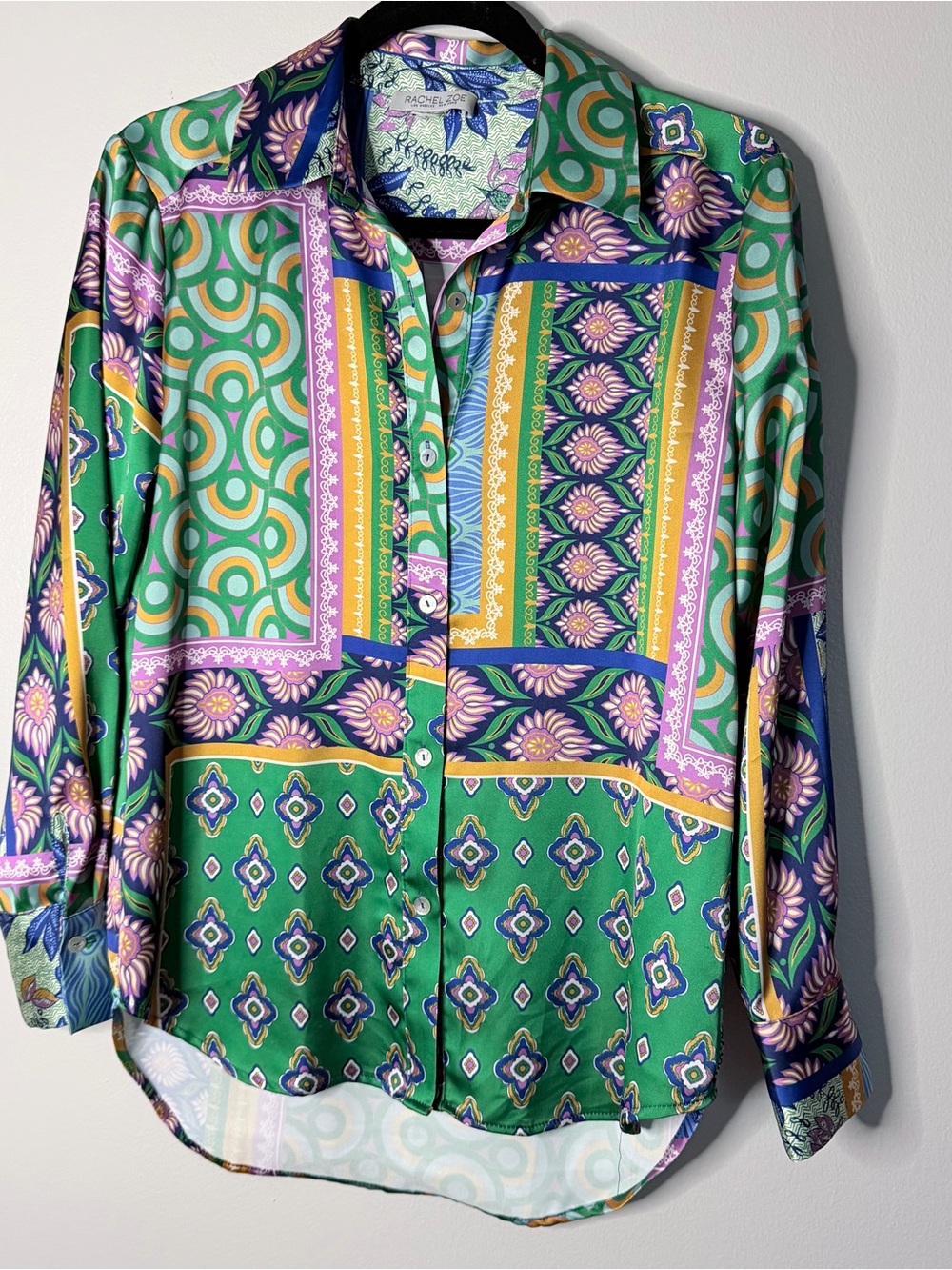Rachel Zoe Green Multi-Color Patterned Button-Down Shirt